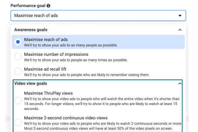 performance goal to maximize reach of ads