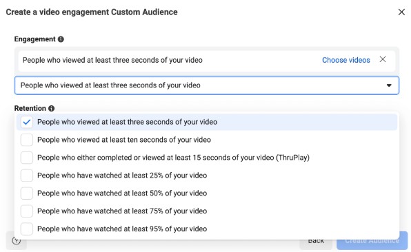 create a video engagement custom audience